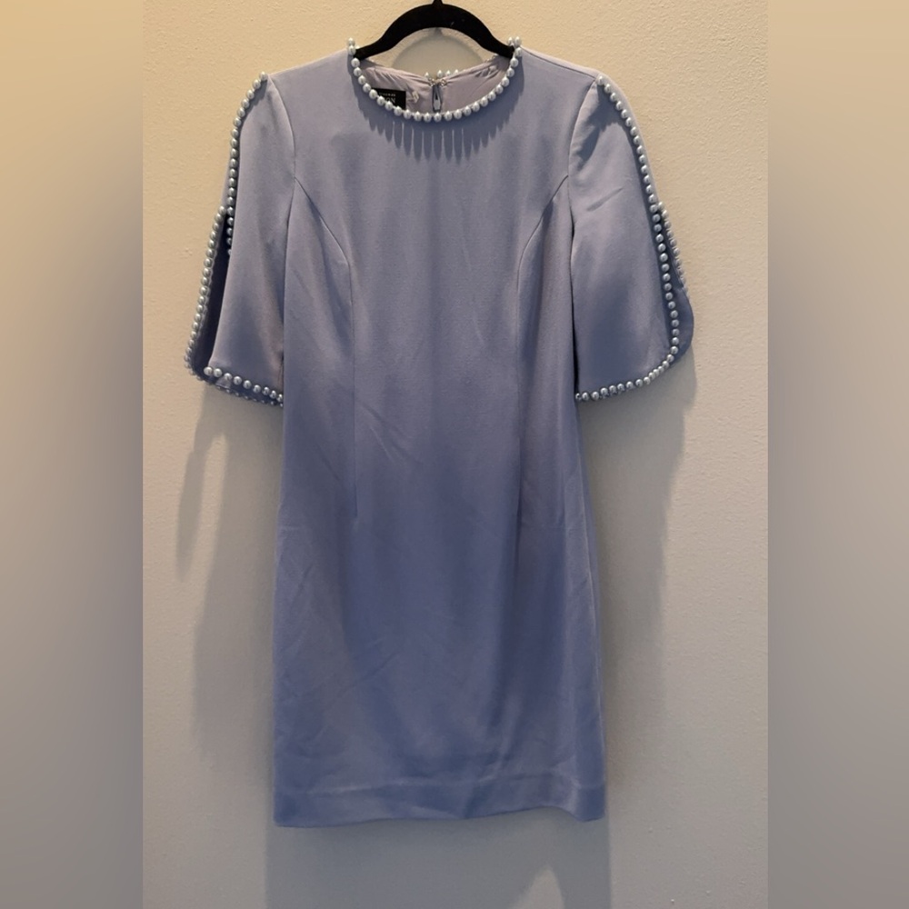 Teri Jon Light Blue Dress with Pearl Details